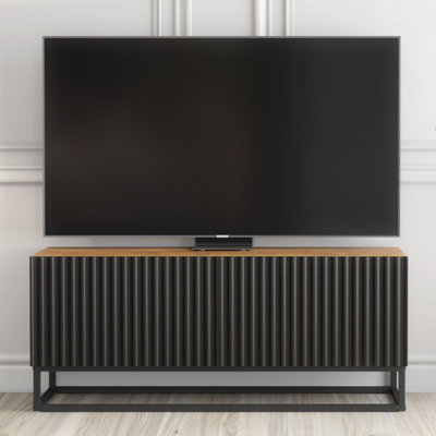 B&Q -  Ripple Tv Unit 100CmOak & Black Fluted Doors