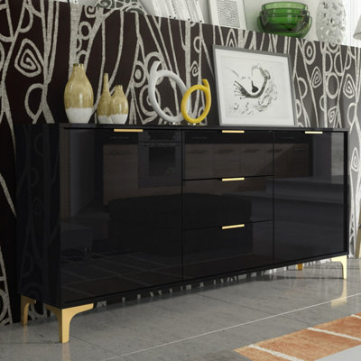 B&Q -  Goldline Gloss Sideboard 140CmGlossy Black