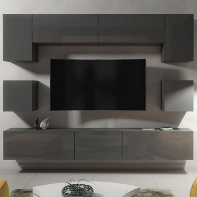 B&Q -  Panorama Wall Tv UnitDark Grey With Gloss Doors