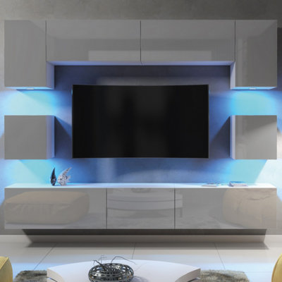 B&Q -  Panorama Wall Tv UnitWhite & Grey Gloss Doors And Led Lights