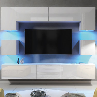 B&Q -  Panorama Wall Tv UnitWhite With Gloss Doors And Led Lights