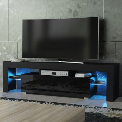  - Tv Unit Aria 160CmBlack With Gloss Doors And Led Lights