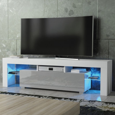  - Tv Unit Aria 160CmWhite & Grey Gloss Doors And Led Lights