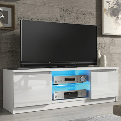 B&Q White Tv Unit Aura - With Gloss Doors And Led Lights 120Cm