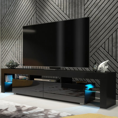  - Tv Unit Nova 200CmBlack With Gloss Doors And Led Lights
