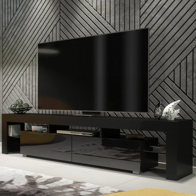  - Tv Unit Nova 200CmBlack With Gloss Doors