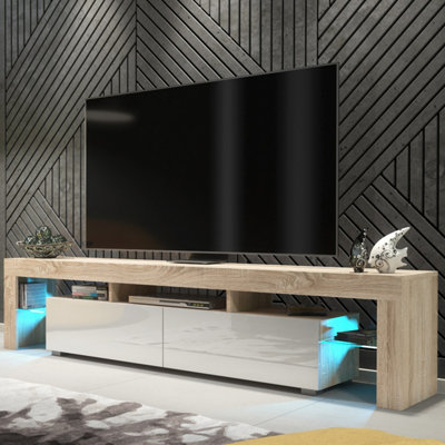  - Tv Unit Nova 200CmOak & White Gloss Doors And Led Lights