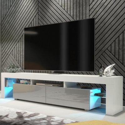  - Tv Unit Nova 200CmWhite & Grey Gloss Doors And Led Lights