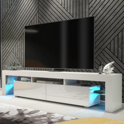  - Tv Unit Nova 200CmWhite With Gloss Doors And Led Lights