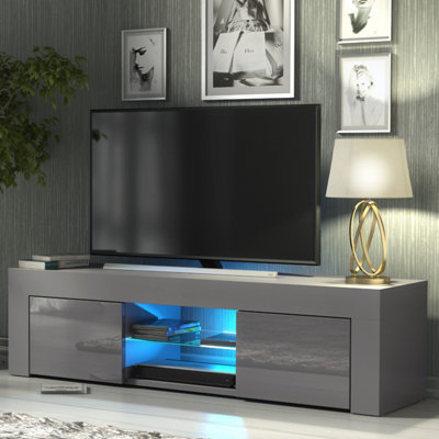 Tv Unit Loom 130CmDark Grey With Gloss Doors And Led Lights from B&Q