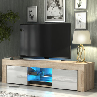 Tv Unit Loom 130CmOak & White Gloss Doors And Led Lights from B&Q