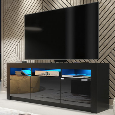 B&Q Black Tv Unit Shine - With Gloss Doors And Led Lights 160Cm