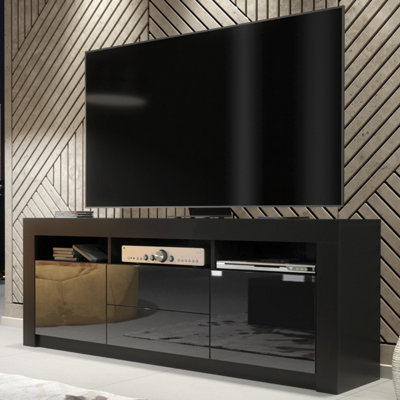 B&Q Black Tv Unit Shine - With Gloss Doors 160Cm
