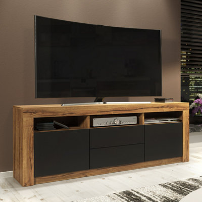 B&Q Dark/Black Tv Unit Shine - Oak & Matt Doors 160Cm