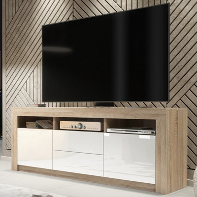 B&Q White Tv Unit Shine - Oak & Gloss Doors 160Cm