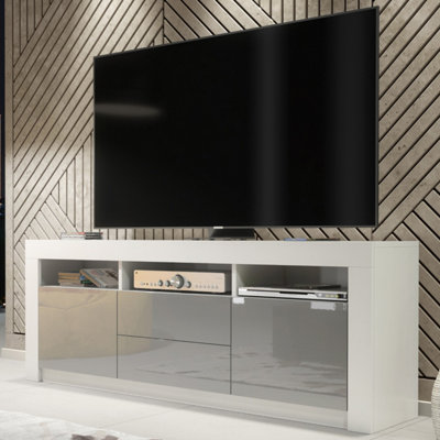 B&Q White/Grey Tv Unit Shine - & Gloss Doors 160Cm