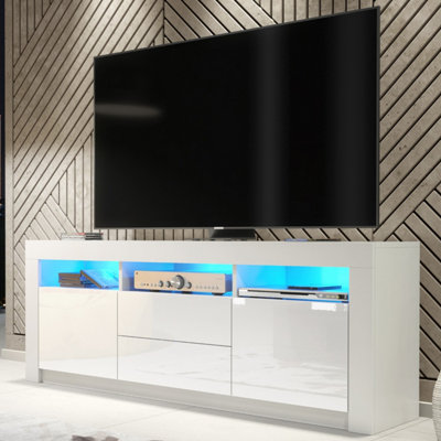 B&Q White Tv Unit Shine - With Gloss Doors And Led Lights 160Cm