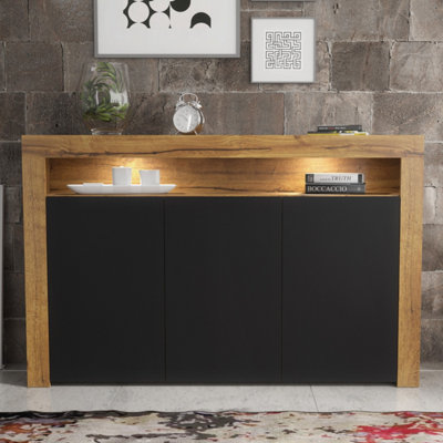  - Sideboard Aether 155CmDark Oak & Black Matt Doors And Led Lights