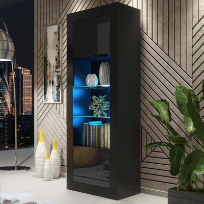  - Display Cabinet Illume 170CmBlack With Gloss Doors And Led Lights