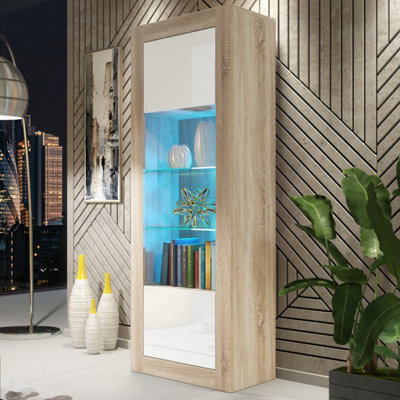  - Display Cabinet Illume 170CmOak & White Gloss Doors And Led Lights