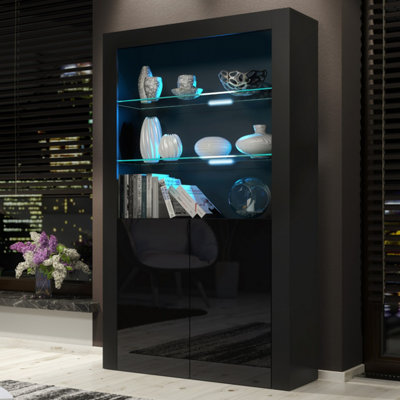  - Display Cabinet Spectrum 170CmBlack With Gloss Doors And Led Lights