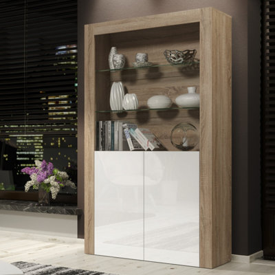  - Display Cabinet Spectrum 170CmOak & White Gloss Doors