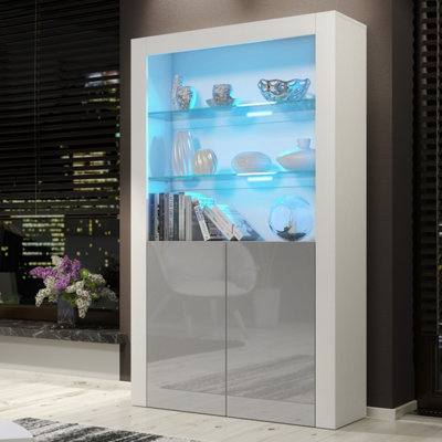  - Display Cabinet Spectrum 170CmWhite & Grey Gloss Doors And Led Lights