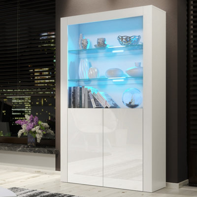  - Display Cabinet Spectrum 170CmWhite With Gloss Doors And Led Lights