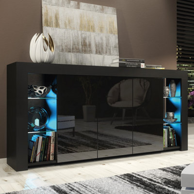 Sideboard Eden 164CmBlack With Gloss Doors And Led Lights