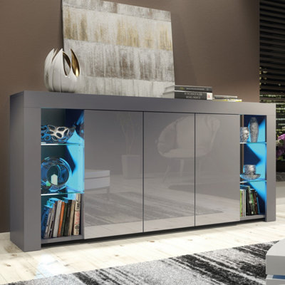 Sideboard Eden 164CmDark Grey With Gloss Doors And Led Lights