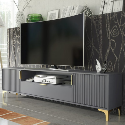  - Tv Unit Tide Crest 200CmDark Grey & Gold