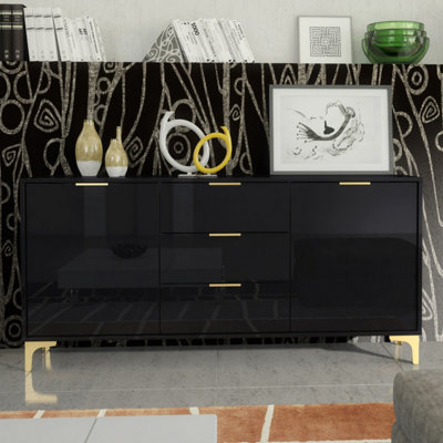 B&Q Black Sideboard Goldline Gloss - Glossy 140Cm