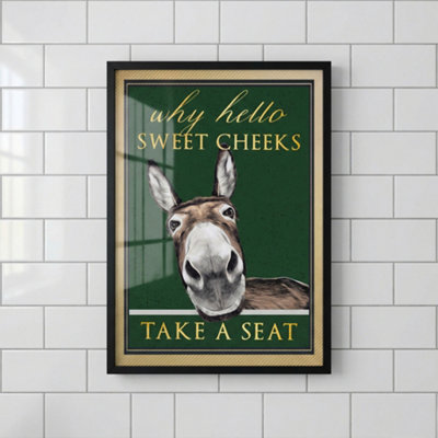 Wolf & Bear Prints Why Hello Sweet CheeksFunny Donkey Bathroom 30X40Cm Wall Art Framed