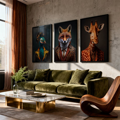Wolf & Bear Prints Anthropomorphic Animal Portrait Wall Art 30X40Cm Framed SetLuxury Animal Prints In SuitsModern Gallery Framed Decor