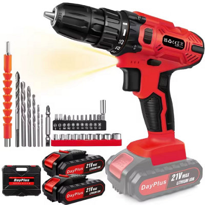 21V Battery Drill  Electric Screwdriver 45Nm Torque29Pcs AccessoriesLed LightSafety Lock from B&Q