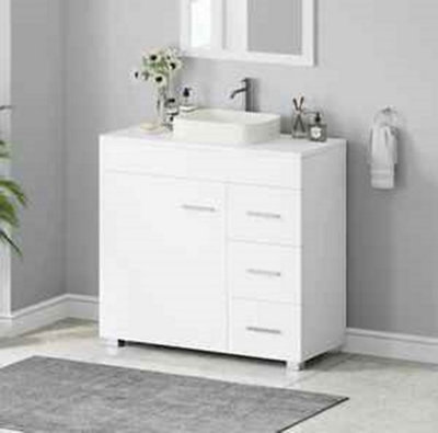  - White Under-Sink Bathroom Storage Cabinet With Shelf