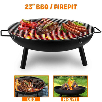  - 23 Inch Round Outdoor Fire Pit Bowl & Camping Heater Log Burner