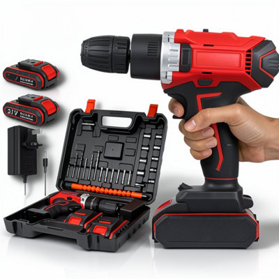  - 48V Cordless Hammer Drill & Impact Driver Set With 2 Batteries Red Colour