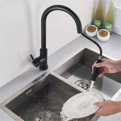  - Kitchen Sink Mono Mixer Tap Pull-Out Spray Single Lever Black