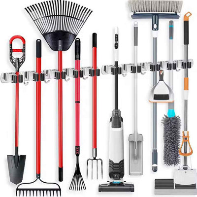 Stainless Steel 5-Clip Wall-Mounted Mop & Broom HolderKitchenBathroomGarage from B&Q