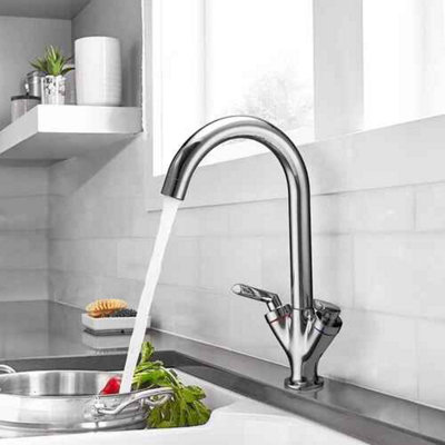  - Modern Kitchen Sink Mixer Tap  Chrome Single Lever Swivel Spout Faucet