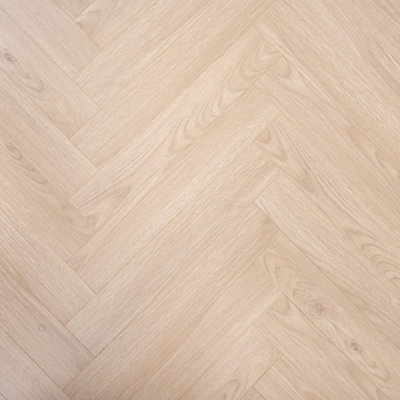 Underfoot Laminate Flooring Durable 8mm Thick HerringboneEasy Click FitWater-Resistant Laminate1.8M² Coverage Per Pack (Pale Oak) from B&Q