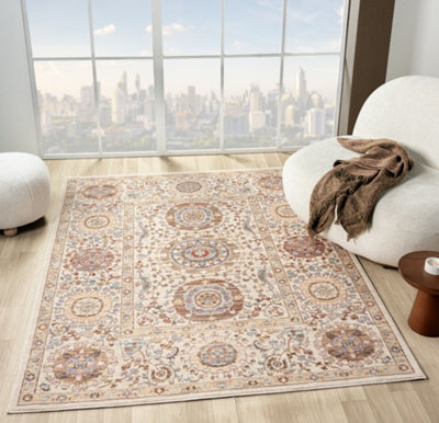 Underfoot Beige Rug Soft 8mm Pile Traditional Oriental Medallion Design Indoor Home Rug (160Cm X 230Cm) from B&Q