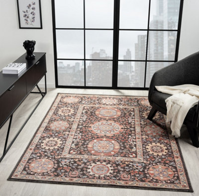 Underfoot Anthracite Rug Soft 8mm Pile Traditional Oriental Medallion Design Indoor Home Rug (160Cm X 230Cm) from B&Q