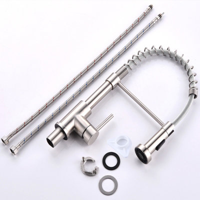 B&Q -  Brushed Nickel Kitchen Mixer Tap With Pull-Down Sprayer & 2 Spray Modes