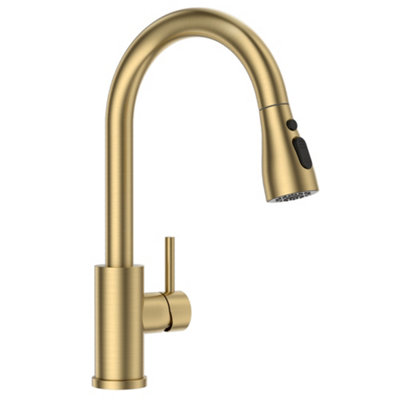 Janlemny Brushed Gold Kitchen Mixer Tap With 3-Mode Pull-Out Spray360-Degree Swivel & Single Handle For Sink from B&Q