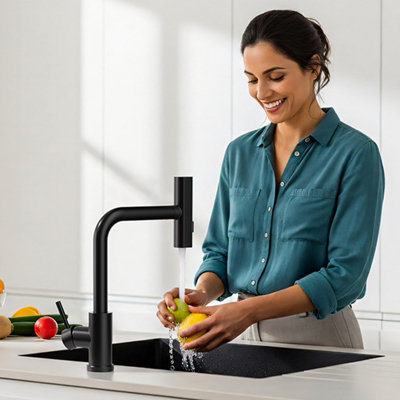 Janlemny Black Waterfall Kitchen Mixer Tap With Pull-Out Spray3 Functions360 Swivel1 Hole Design from B&Q