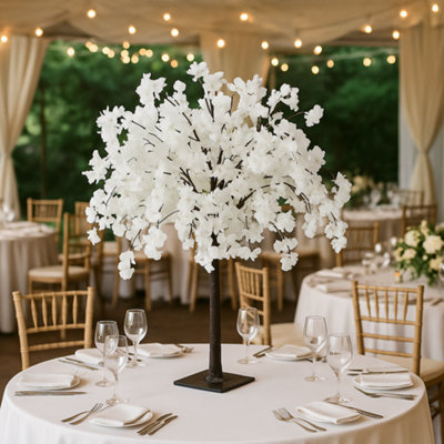 Sandra Chaircovers Wedding General 120Cm White Artificial Wisteria Cherry Bloom TreeSingle Tabletop CentrepieceSteel Base Design from B&Q