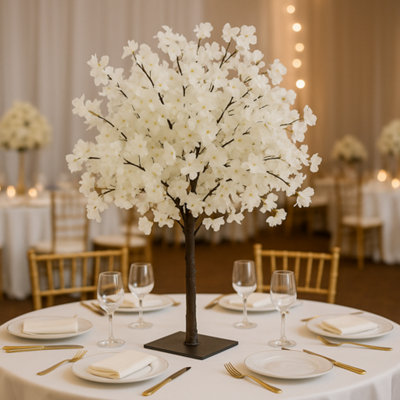 Sandra Chaircovers Wedding General 120Cm Ivory Artificial Wisteria Cherry Bloom TreeSingle Tabletop CentrepiecePolyurethane Base from B&Q