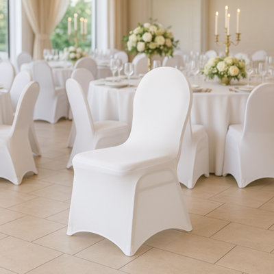 Sandra Chaircovers Wedding General Spandex Chair Cover White Flat Front Premium 240Gsm SingleStretch FitDurableEasy CareEvent Use from B&Q